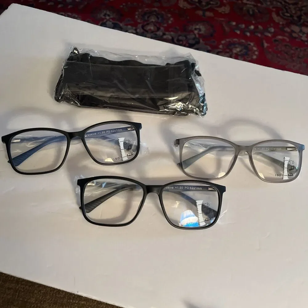 3 Stylish TR90 Lightweight +1.5 Progressive Reading Glasses  - Anti-Blue Light